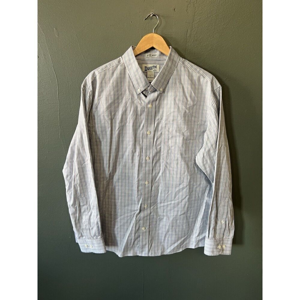 Duluth Mens Blue Checkered Long Sleeve Button Up Shirt Size Large Relaxed Fit